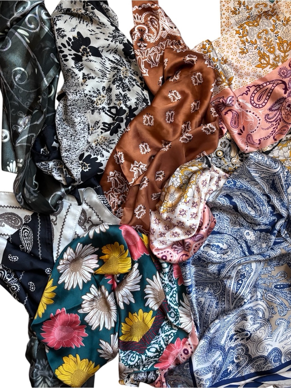 Assorted Satin Scarf Bundle in Floral & Paisley Prints